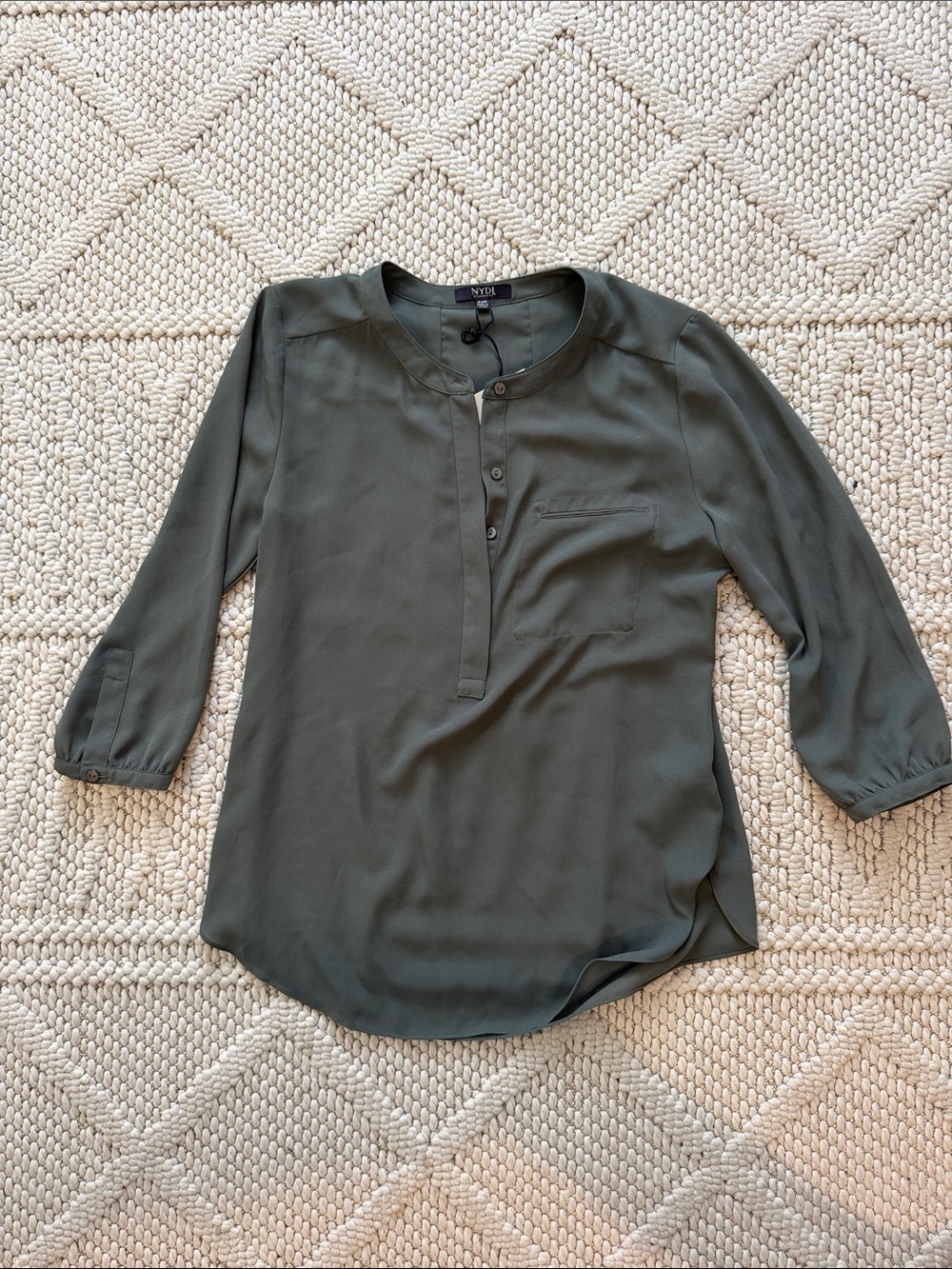 NYDJ Moss Green Henley-Style Blouse